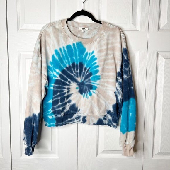 Agolde Balloon Sleeve Blue Tie Dye Crewneck Sweatshirt Women's Size Large L - Picture 1 of 9